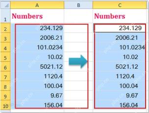 Excel 数字小数点完成快速对齐后的显示结果