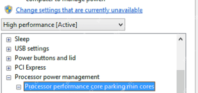 Windows Power Options 展开 Processor power management。
