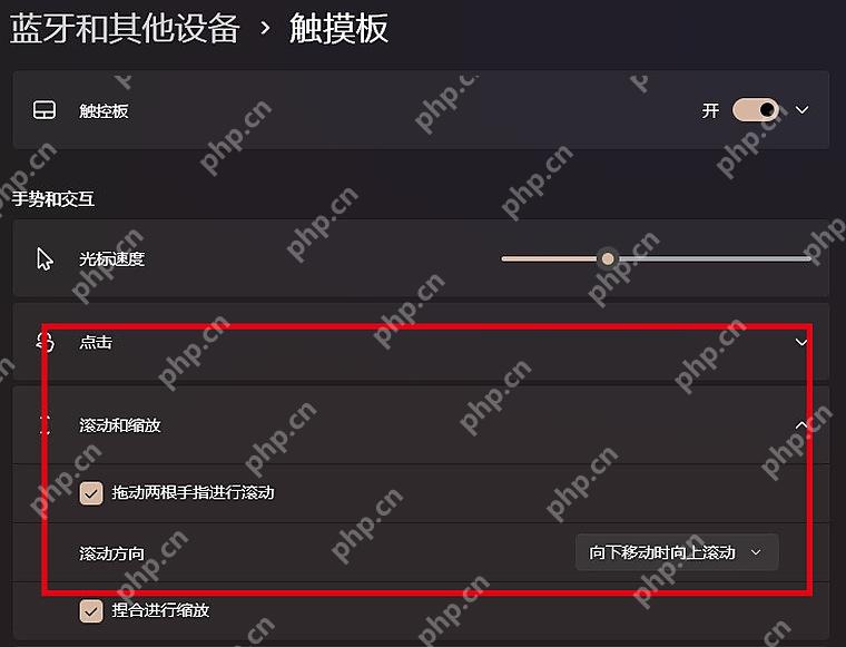 Win11 触控板滚动和缩放区域显示滚动方向