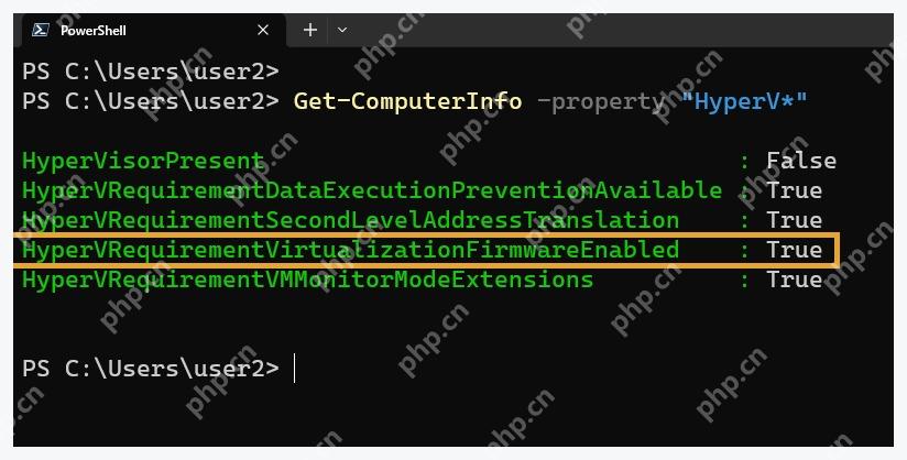 PowerShell Get-ComputerInfo 查看 Hyper-V 虚拟化要求状态