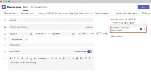 Microsoft Teams 会议自动录制和转录设置界面