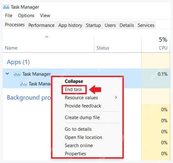 Windows 任务管理器右键菜单中的 End task 结束任务入口