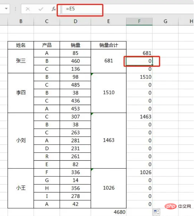 How to sum irregular merged cells in excel