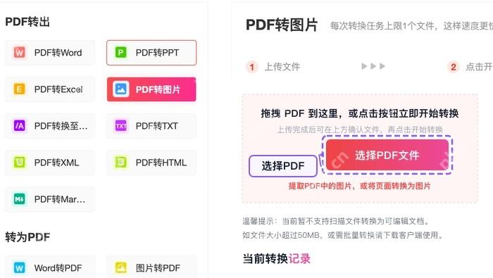 上传需要转换的 PDF 文件