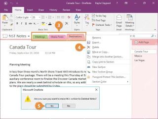 OneNote 右键页面菜单和删除确认窗口,用来删除单页笔记