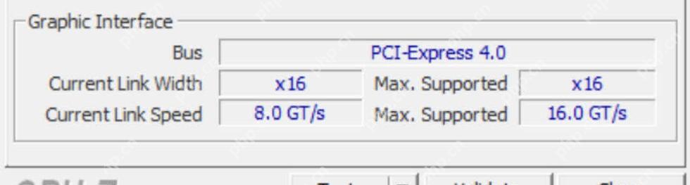 CPU-Z Mainboard 页面 Graphic Interface 区域显示 Current Link Width 和 Current Link Speed