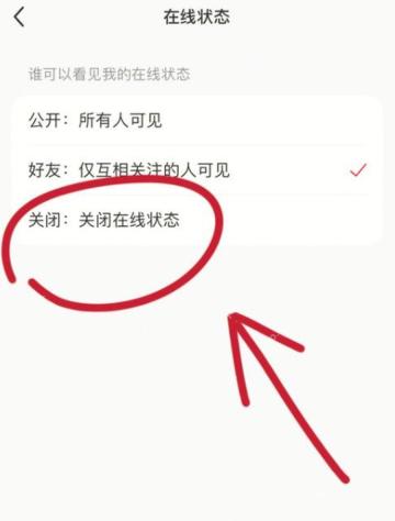 选择小红书在线状态的可见范围
