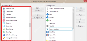 XYplorer Customize Toolbar 窗口左侧 Available buttons 列表。