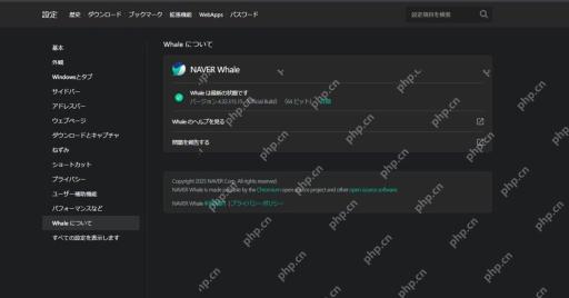 Naver Whale设置中的版本与更新状态