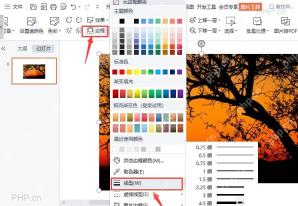 WPS 图片轮廓菜单中线型和粗细选项被标出，用于调整图片边框宽度