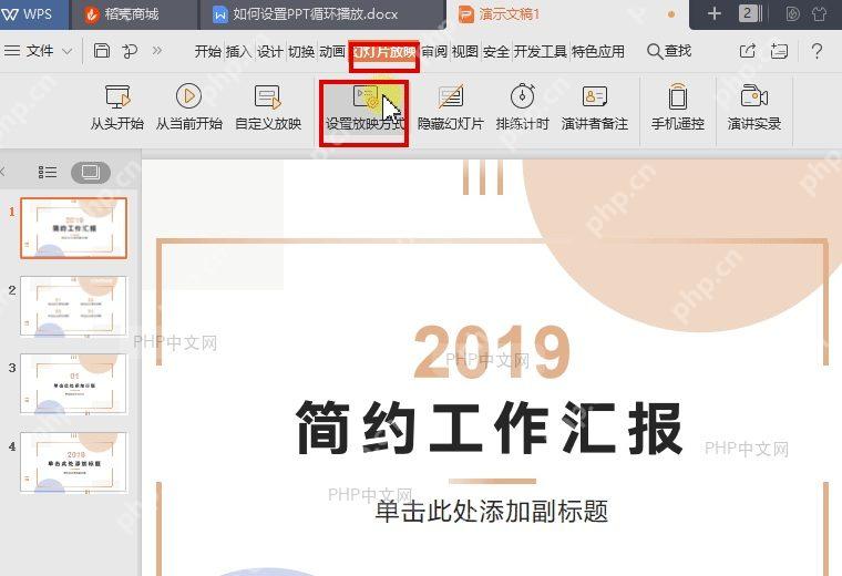 WPS 演示幻灯片放映选项卡中的设置放映方式按钮