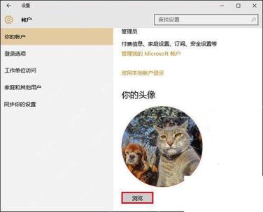 Windows 10 账户头像 浏览本地图片并选择图片