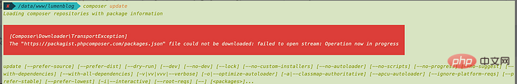 解決問題：composer failed to open stream: Operation now in progress