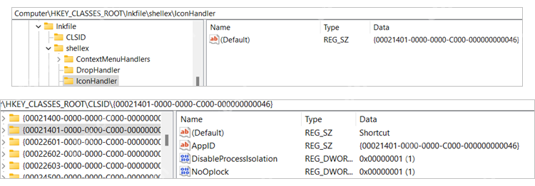 Windows 注册表中检查 IconHandler 和 CLSID 项用于排查空白图标