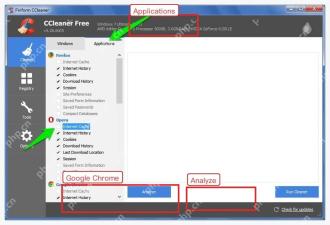 CCleaner Windows 电脑端 Applications 标签中的 Google Chrome History 和 Analyze 按钮