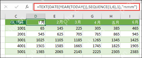 Excel 中 SEQUENCE 配合日期函数生成动态月份表头