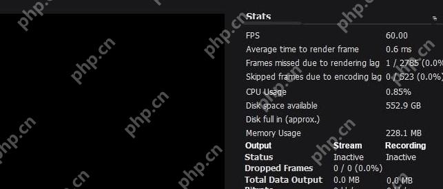 OBS Studio Stats 面板显示渲染延迟和编码延迟数据用于定位直播卡顿来源