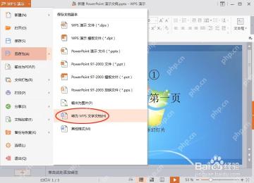 WPS演示另存为列表中选择转为WPS文字文档