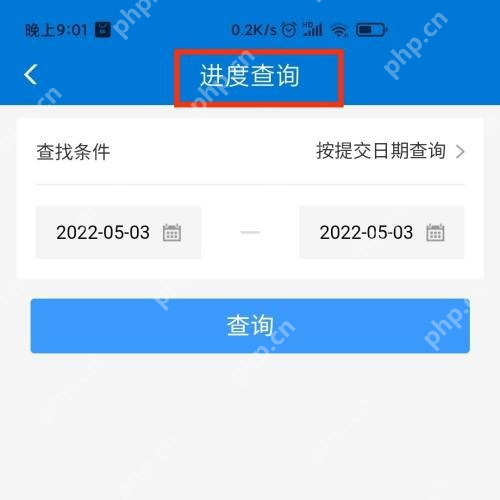 铁路12306中文App界面:进度查询页面显示查询条件和查询按钮,用于说明使用进度查询查看状态