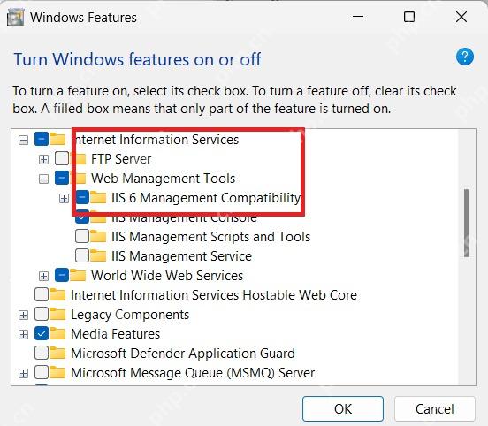 Win11 Windows 功能中展开 IIS 6 Management Compatibility 旧版管理兼容性