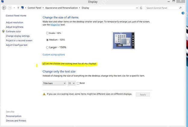 Windows 10 控制面板显示缩放比例设置页面