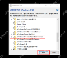 Windows 功能窗口中 Windows Process Activation Service 的复选框和确定按钮