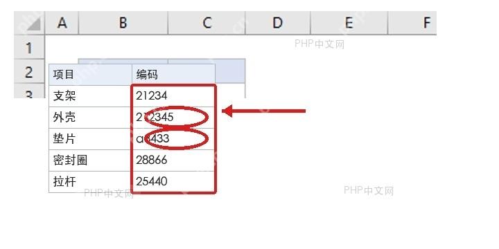 Excel工作表中无效编码被红色椭圆圈出