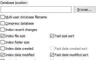 Everything Indexes 页面，Index recent changes、Index file size、Index date modified 选项可见。