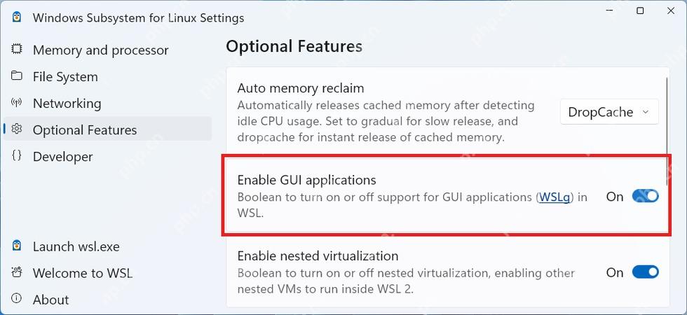 Win11 WSL 设置中启用 GUI applications 图形应用支持