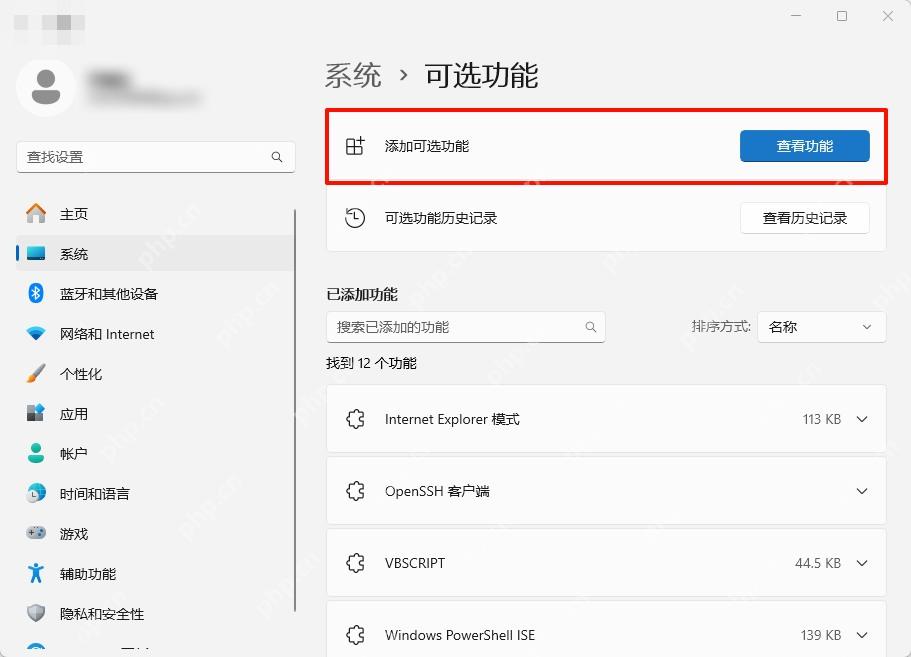 Win11 可选功能页面点击查看功能