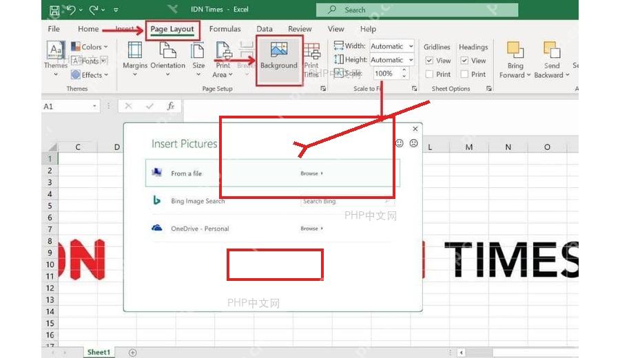 Excel 插入图片窗口中选择图片来源,用于给工作表指定背景图