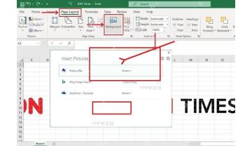 Excel 插入图片窗口中选择图片来源，用于给工作表指定背景图