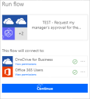 Power Automate 运行流窗口中检查 OneDrive 连接并继续测试