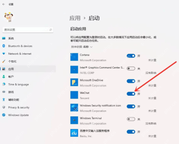 Win11 设置应用启动应用开关列表