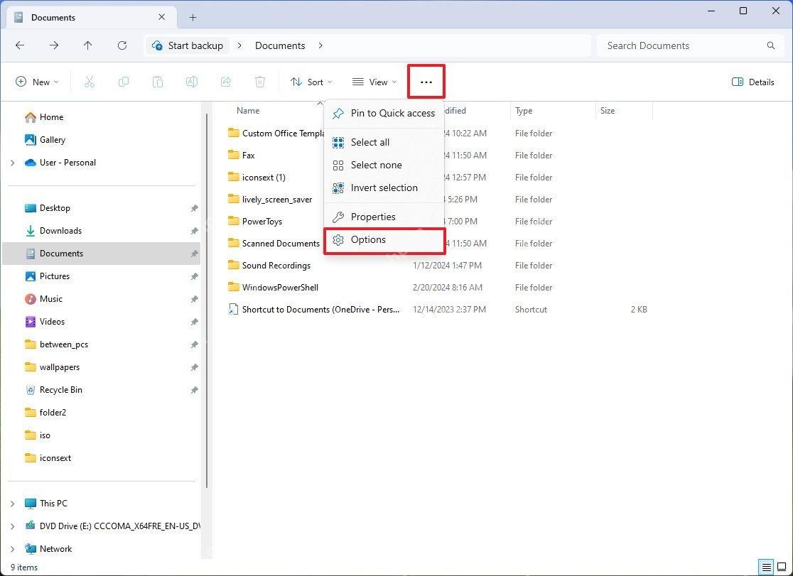 Win11 资源管理器三点菜单进入 Options 选项