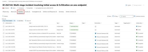 Microsoft Defender XDR 事件活动记录列表