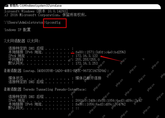 Win10 命令提示符 ipconfig 输出中显示 IPv4 地址