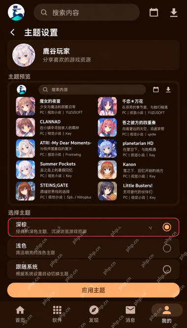 鹿谷社区游戏资源界面：如何切换适合浏览游戏封面的主题？