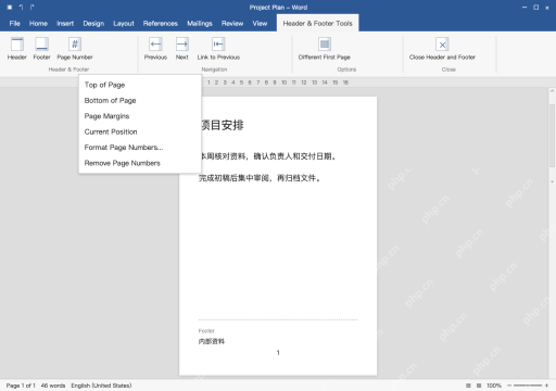 模拟 Microsoft Word完整窗口：从页码菜单插入底部自动页码