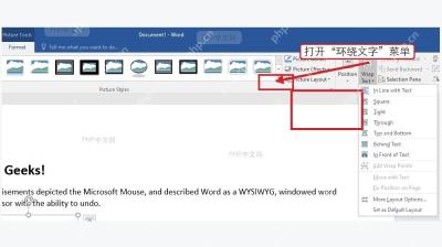 Word 图片格式中打开环绕文字菜单