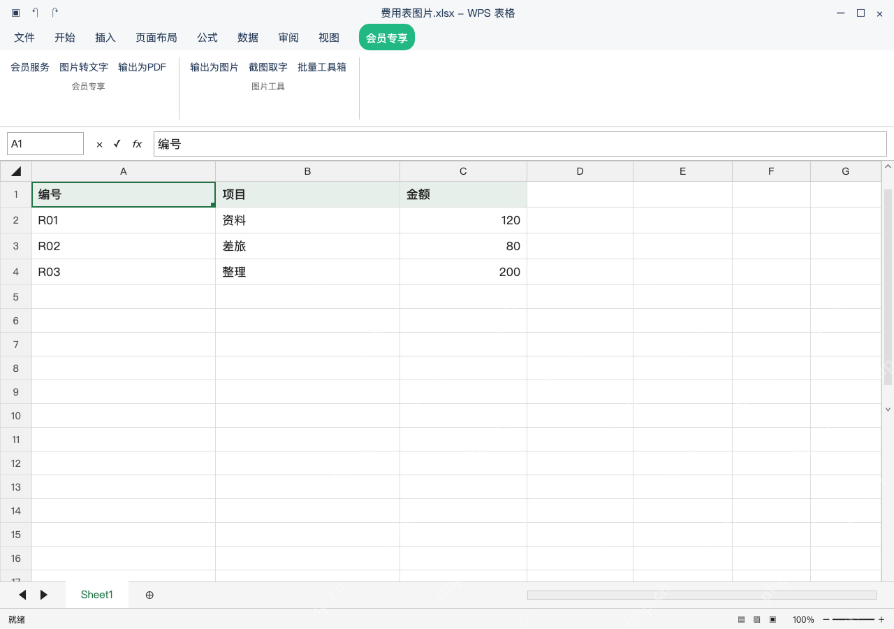 模拟 WPS 表格 Windows桌面版 完整窗口:WPS 从会员专享进入输出为图片