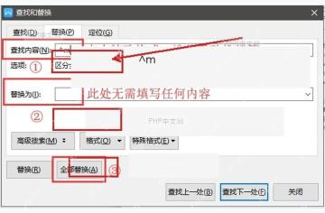 WPS 查找和替换窗口中查找手动分页符并替换为空