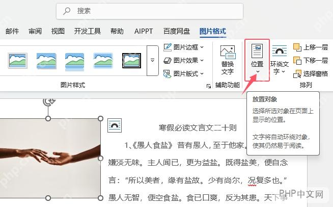 Word 打开图片文字环绕入口