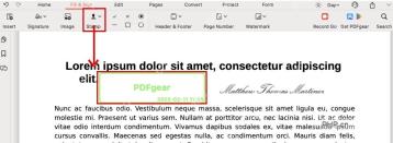 PDF 页面中已经放置绿色 PDFgear 图章,用于第四步调整图章位置和大小