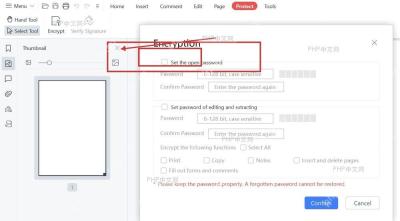WPS PDF 加密窗口中设置打开密码的复选框和两处密码输入框被标出，服务于第三步设置打开密码