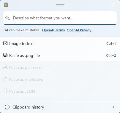 Win11 PowerToys Advanced Paste 面板显示剪贴板转换选项