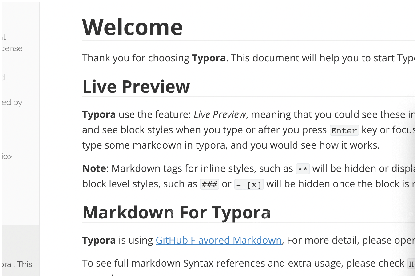 Typora 主编辑区显示实时预览排版效果。