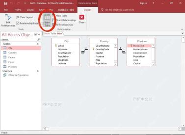 Access 关系窗口中使用显示表添加数据表