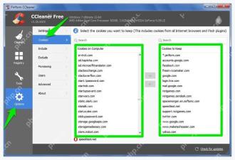CCleaner Windows 电脑端 Options Cookies 页面中 Cookies on Computer 和 Cookies to Keep 列表