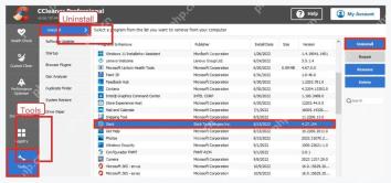 CCleaner Tools 页面中的 Uninstall 卸载工具入口